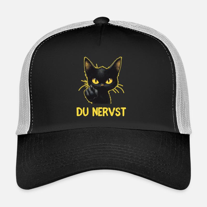 Witzige schwarze Katze sagt: Du nervst Trucker Cap