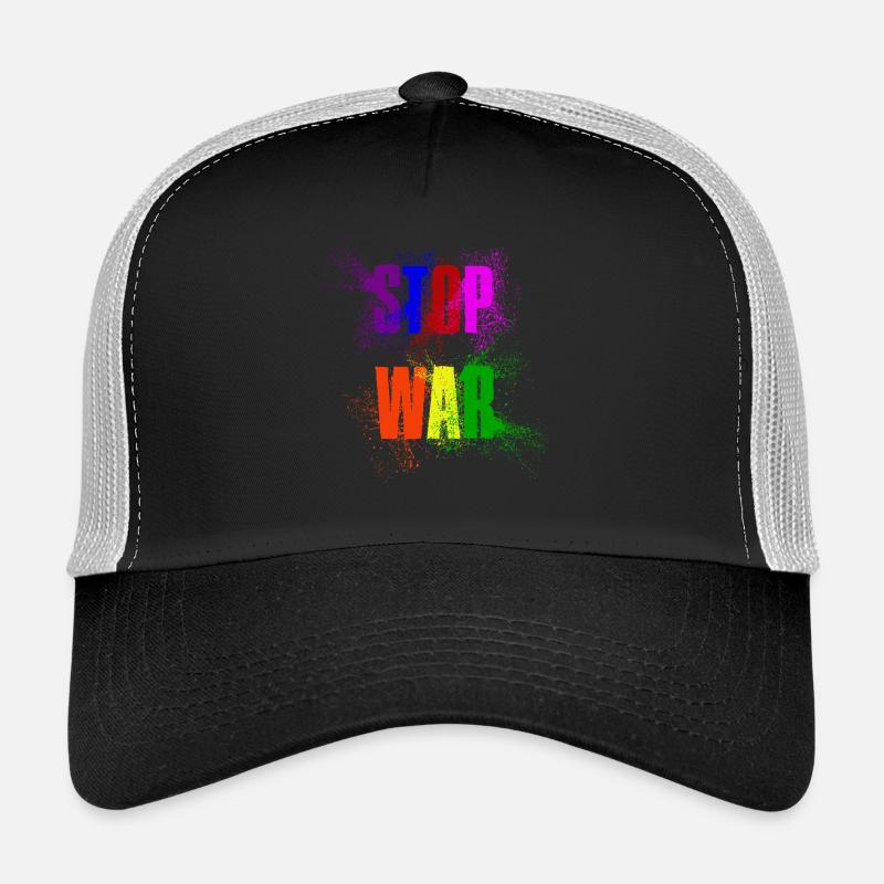 STOP WAR – NO WAR - PEACE in rainbow colours Trucker Cap