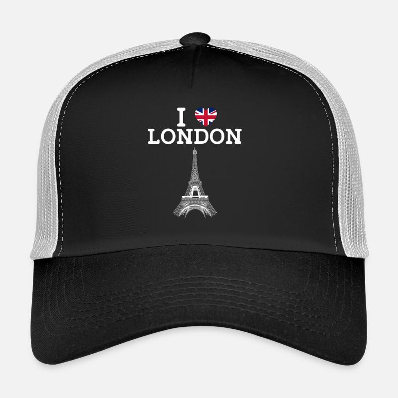 J’aime Londres Tour Eiffel Cool Heart Drapeau Angleterre Casquette trucker 