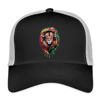 Rasta Lion Music Shirt - Trucker Cap - black/stone grey - Front