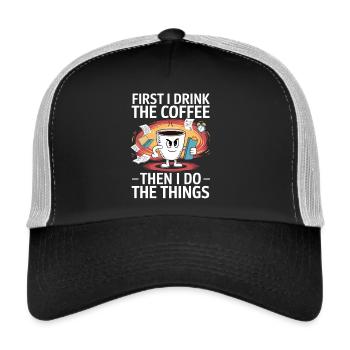 Erst Kaffee, dann Welt retten - Trucker Cap - Schwarz/Steingrau - Vorne
