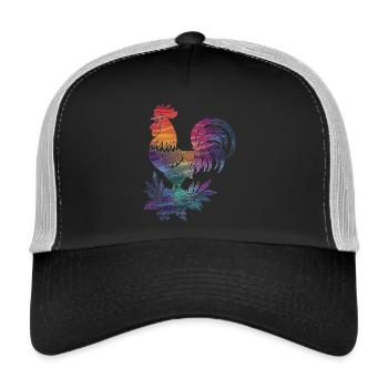 Colorful rooster with flowers - Trucker Cap - black/stone grey - Front