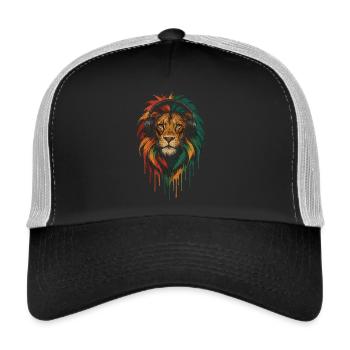 Rasta-Löwe mit Kopfhörern – Musik im Blut - Trucker Cap - Schwarz/Steingrau - Vorne
