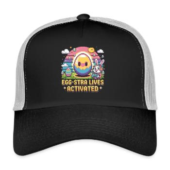 Pâques Gamer Bunny style pixel - Casquette trucker  - noir/gris pierre - Devant