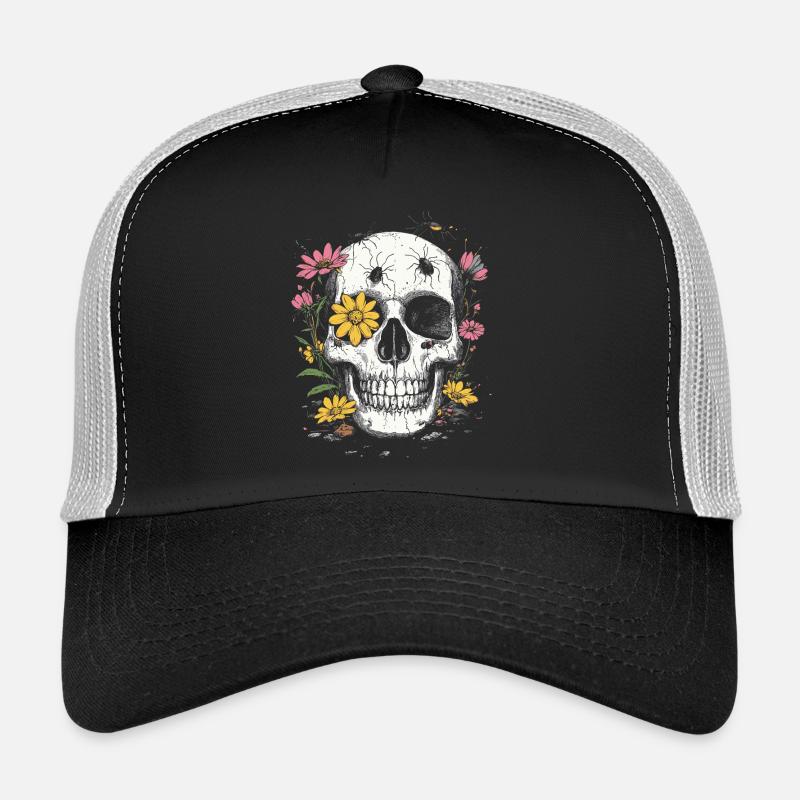 Crâne avec des fleurs et des insectes Casquette trucker 