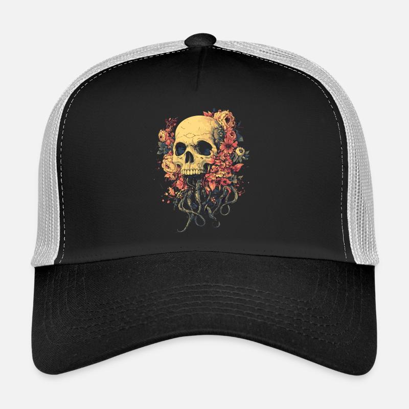 Flower Skull with Roots & Tentacles Trucker Cap