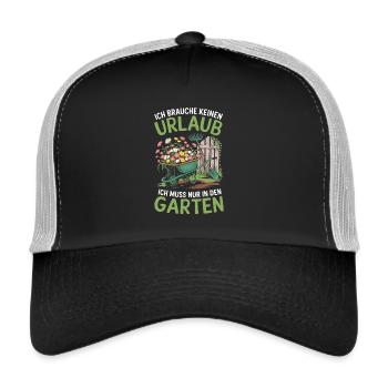 Garten und Gärtner Sprüche - Urlaub im Kleingarten - Trucker Cap - Schwarz/Steingrau - Vorne