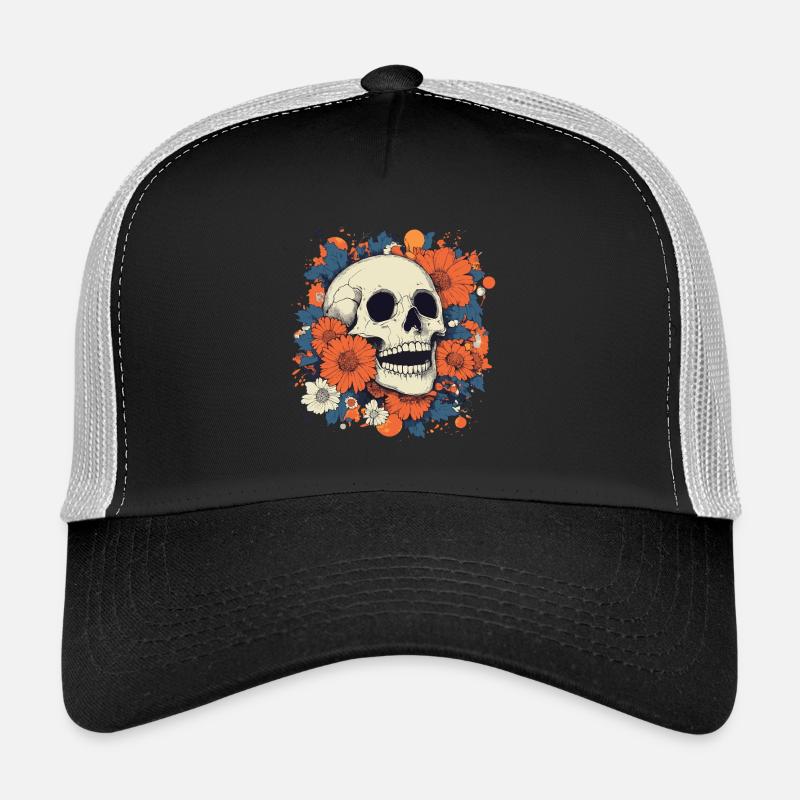 Crâne Pop Art avec des fleurs colorées Casquette trucker 
