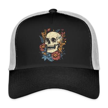 Vintage Skull with Wildflowers - Trucker Cap - black/stone grey - Front