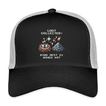 Schornsteinfeger Loot Vogelnest Asche Pixel Art - Trucker Cap - Schwarz/Steingrau - Vorne