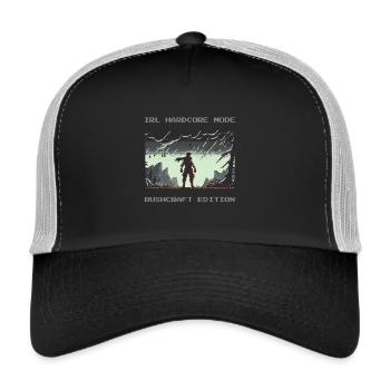 IRL Hardcore Mode Bushcraft Survival Zitat - Trucker Cap - Schwarz/Steingrau - Vorne