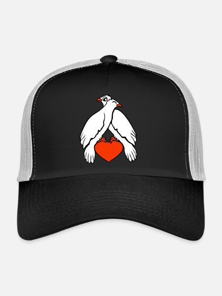 2 colombes coeur oiseaux deux couple assis amoureux - Casquette trucker  - noir/gris pierre - Devant