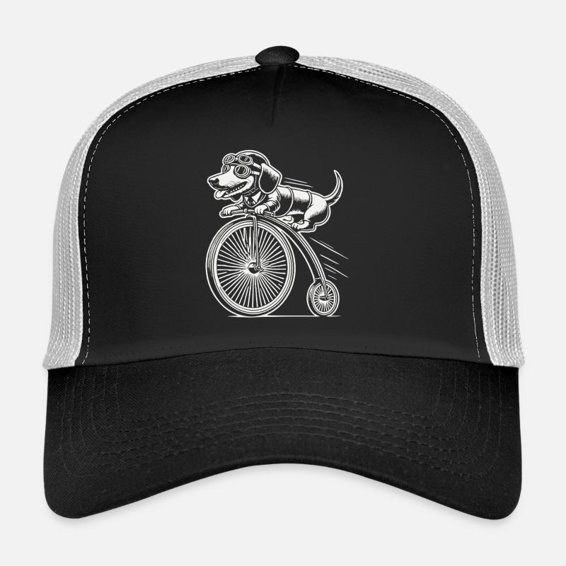 Teckel à vélo dans un style rétro avec humour Casquette trucker 