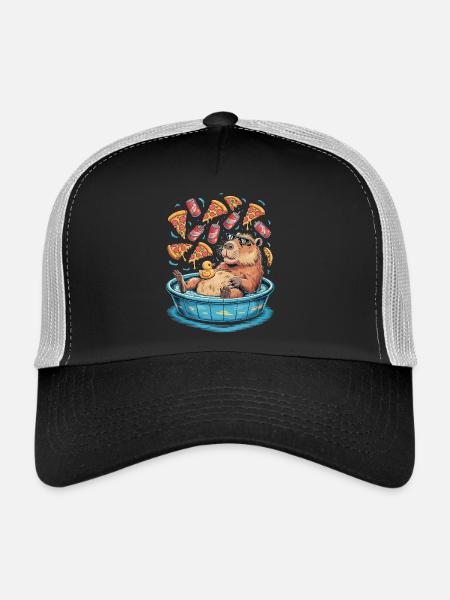 Capybara chill zone - pizza, soda, relaxation - Trucker Cap - black/stone grey - Front