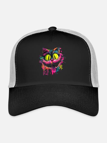 Style Street Art Chat Cheshire Psychédélique Coloré - Casquette trucker  - noir/gris pierre - Devant