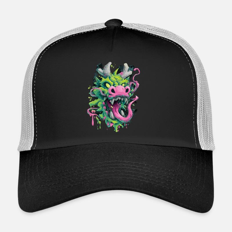 Psychedelischer Drachenkopf Japan Street Art Stil Trucker Cap