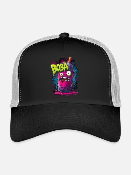 Boba Tea Monster dans le style street graffiti coloré - Casquette trucker  - noir/gris pierre - Devant
