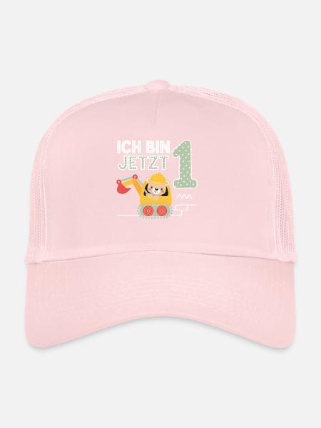 I'm Now 1 Bagger Bear 1st Birthday - Trucker Cap - pale pink - Front