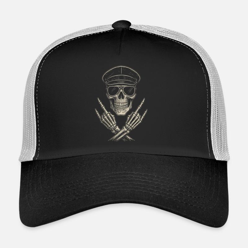 Rock Music, Skull, Rock Hand, Heavy Metal Trucker Cap