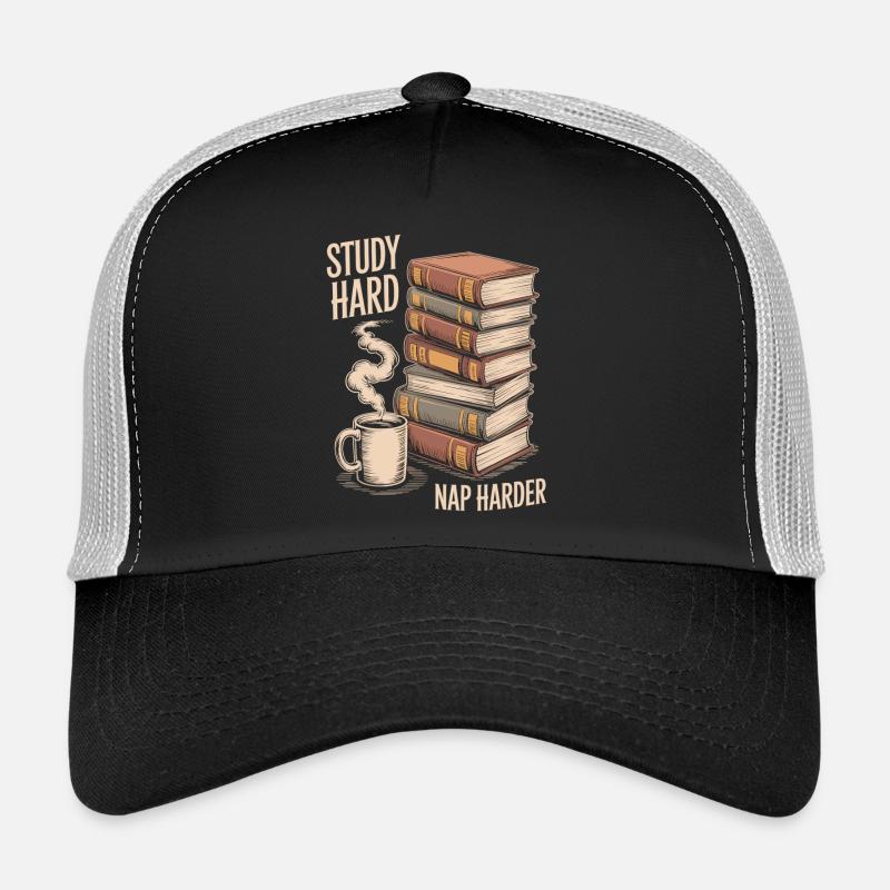 Bücher, Kaffee, Nickerchen - Lernen mit Stil Trucker Cap