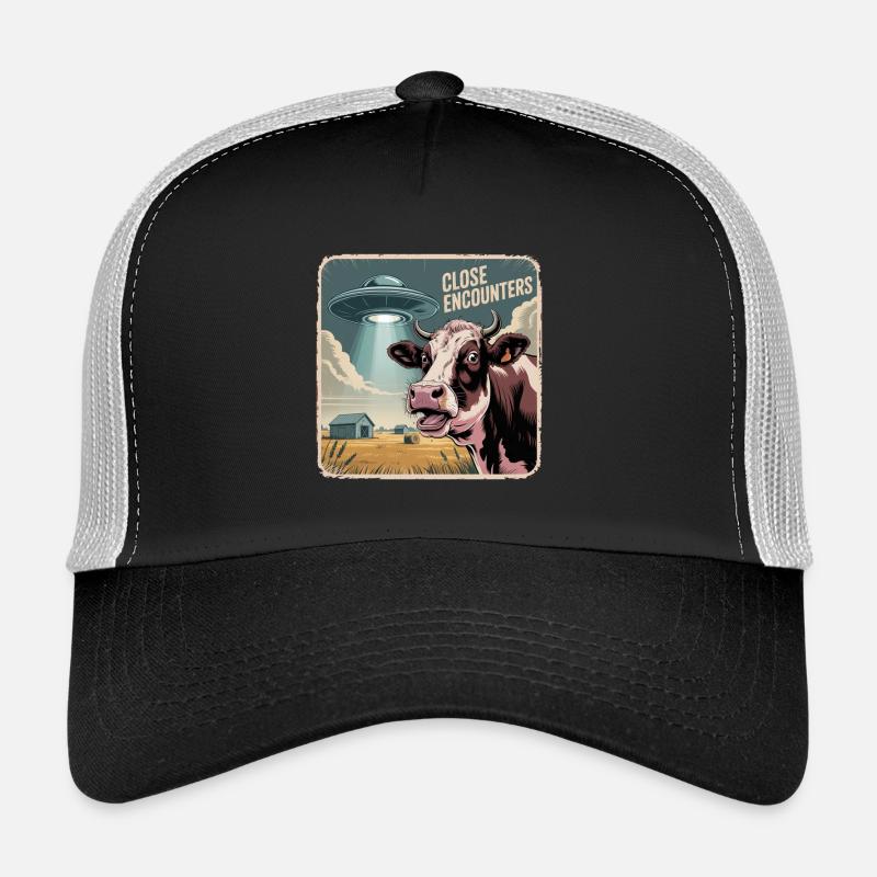 Alien encounter with cow and UFO Trucker Cap