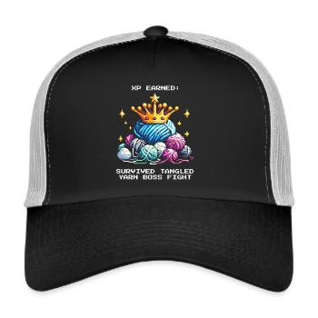 Earn XP: Defeated Balls of Wool | Crochet Yarn - Trucker Cap - black/stone grey - Front