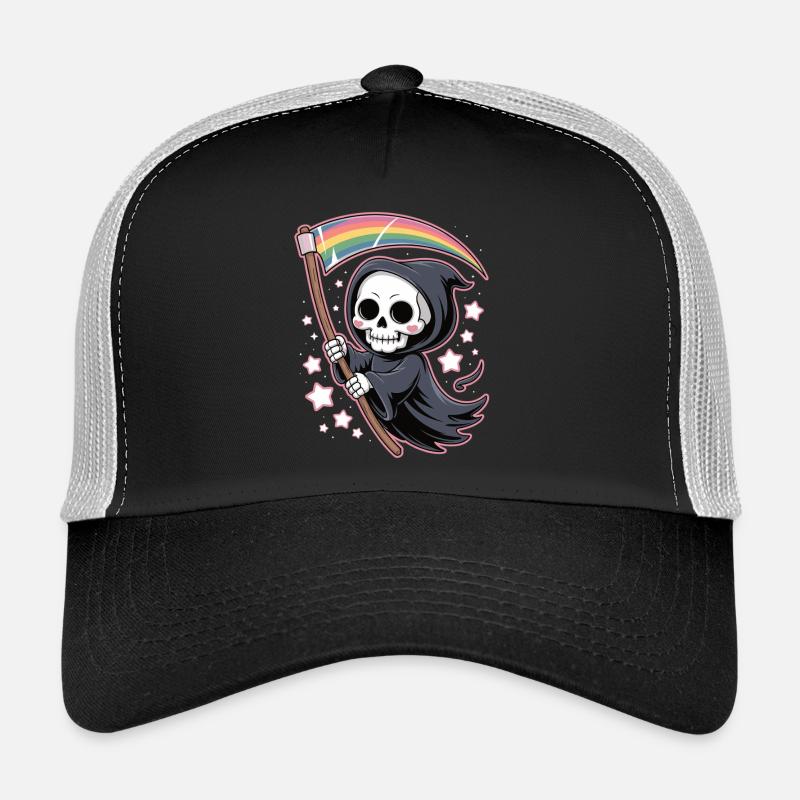Niedlicher Sensenmann mit Regenbogen Trucker Cap