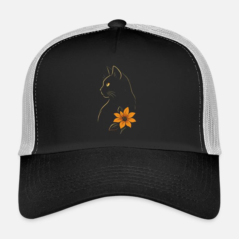 Cat Drawn Flower Trucker Cap