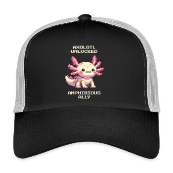 Style de pixel axolotl | Amphibien Animal Rétro - Casquette trucker  - noir/gris pierre - Devant