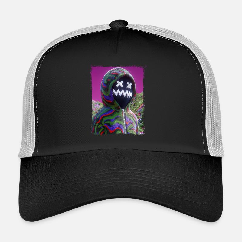 Psychedelic Mask Figure Neon Glitch Graphic Trucker Cap