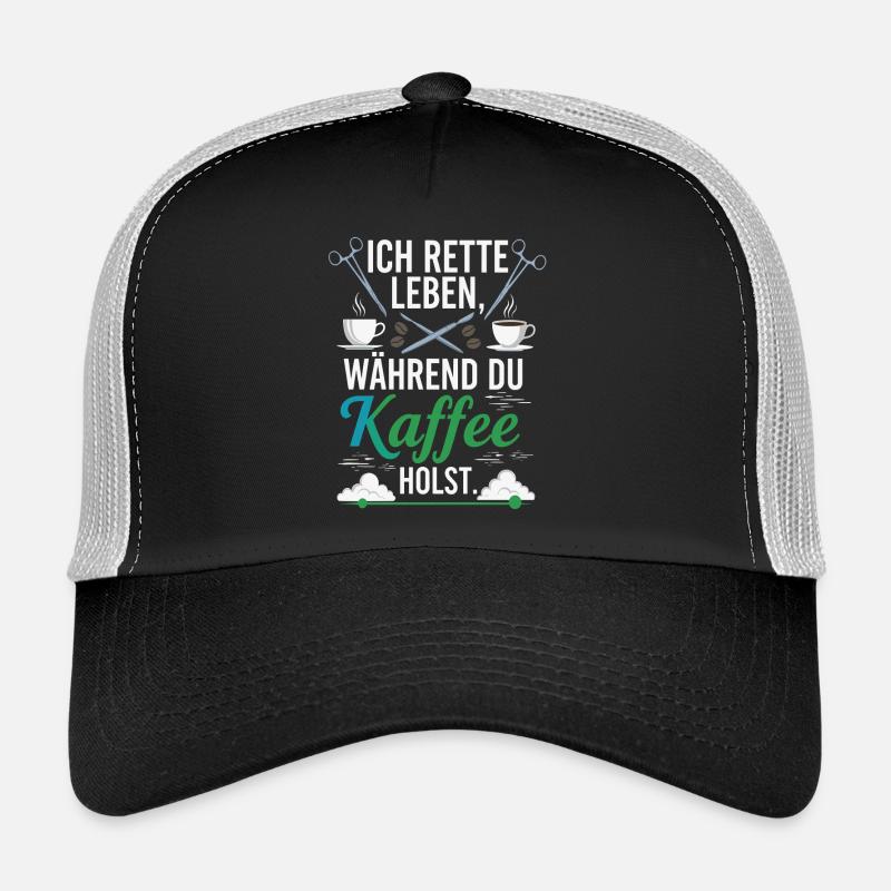 Ich rette Leben während du Kaffee holst - Spruch - Trucker Cap - Schwarz/Steingrau