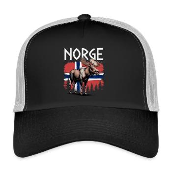 Norge Elch vor Norwegen Flagge Wald Design - Trucker Cap - Schwarz/Steingrau - Vorne