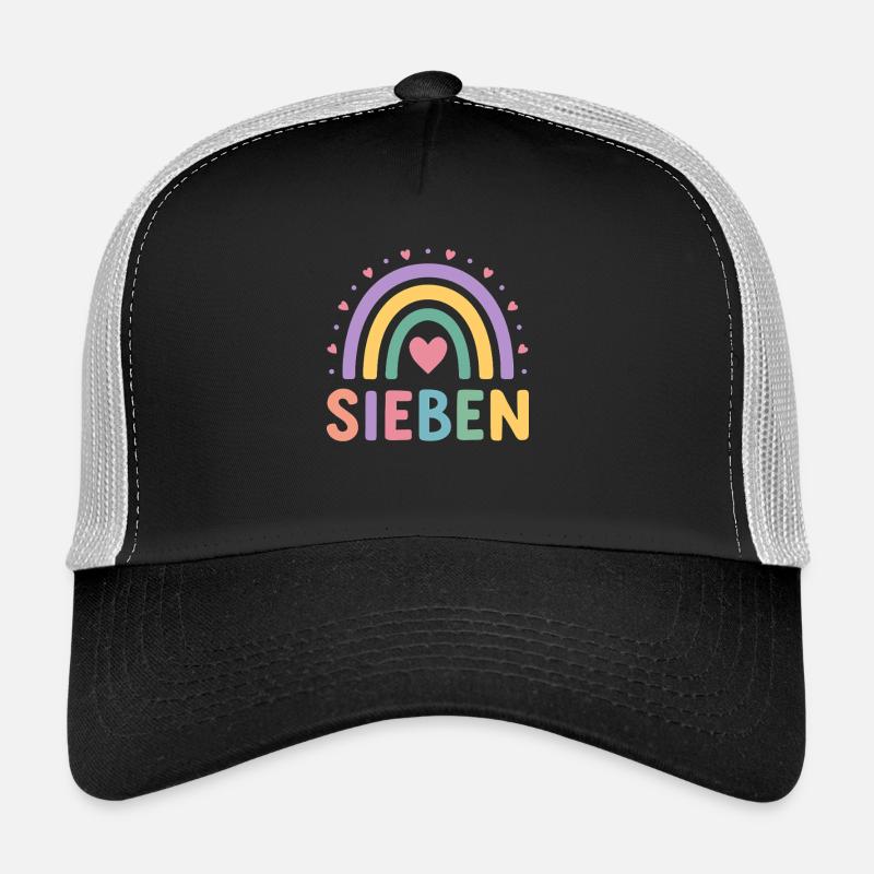 7. Geburtstag Regenbogen Herz Design - Trucker Cap - Schwarz/Steingrau