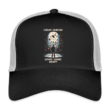 Crux voraus | Bouldern Pixel Art Kneebar - Trucker Cap - Schwarz/Steingrau - Vorne
