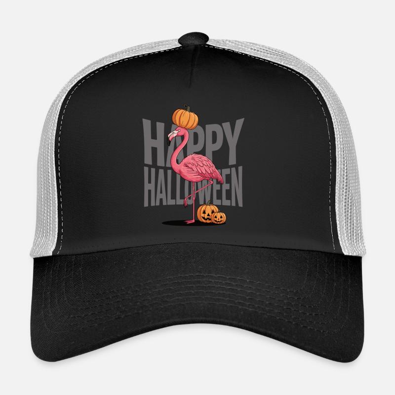 Flamant rose d’Halloween avec citrouille Casquette trucker 