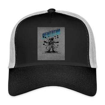 Meditierender Astronaut im Weltall - Trucker Cap - Schwarz/Steingrau - Vorne