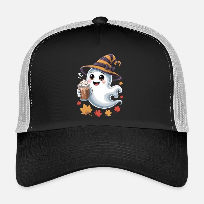 Cute Halloween Ghost Shirt with Coffee Trucker Cap