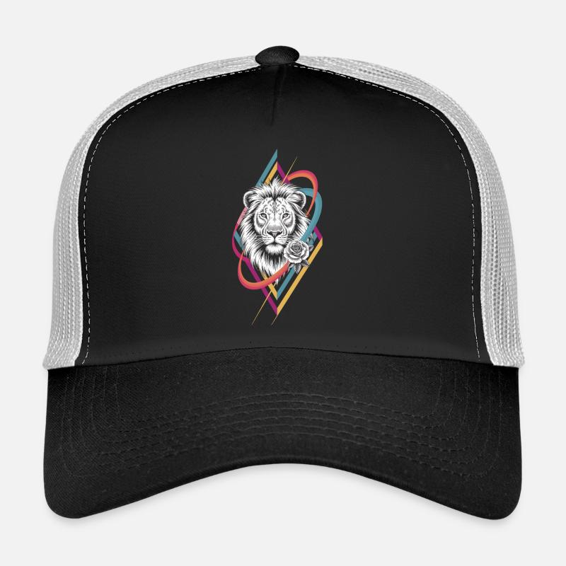 Geometrischer Löwe mit Rose - Trucker Cap - Schwarz/Steingrau
