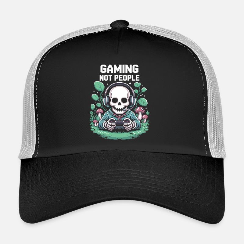 Gamer Skeleton with Headset Pixel Trucker Cap