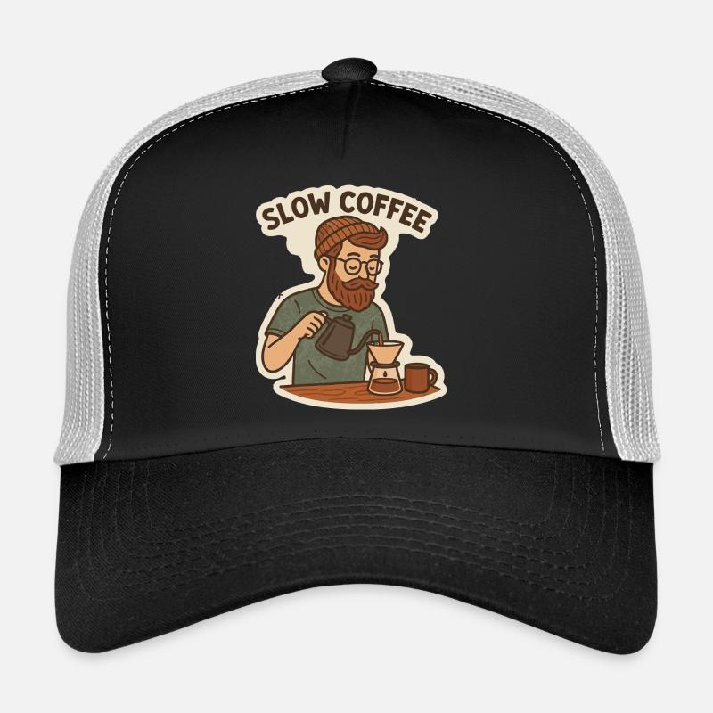 Coffee lover with style illustration, Slow Coffee Trucker Cap