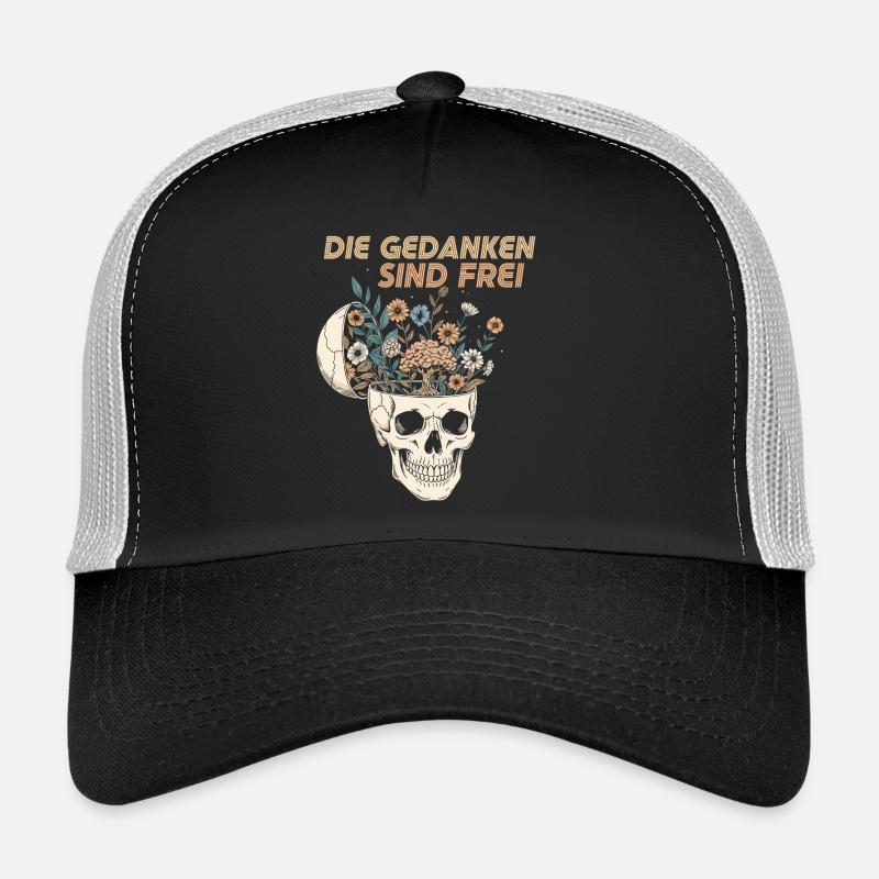 Fleurs dans le crâne avec un message Casquette trucker 