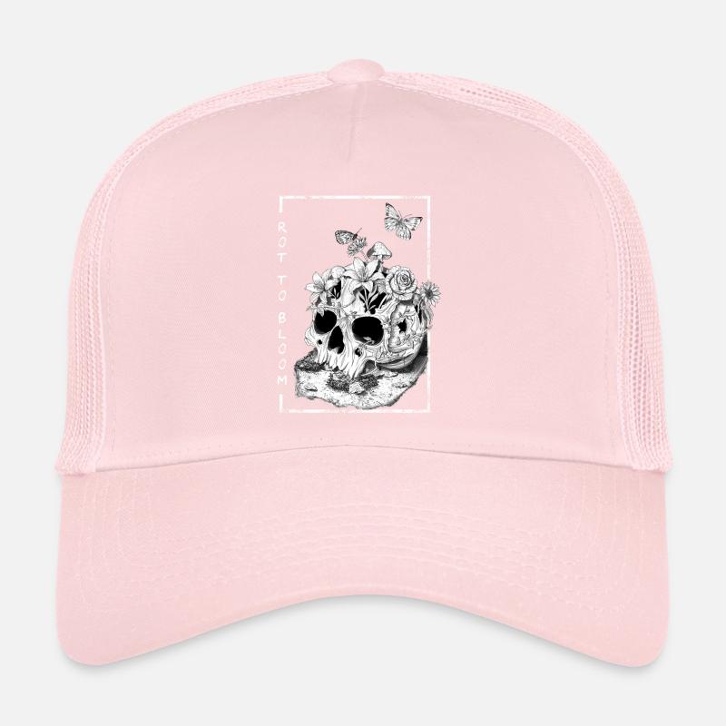 conception de style de tatouage de crâne floral, rouge à fleurir Casquette trucker 