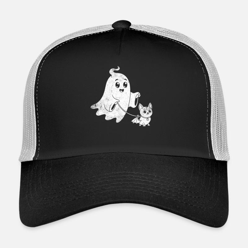 Ghost with Halloween bat dog Trucker Cap