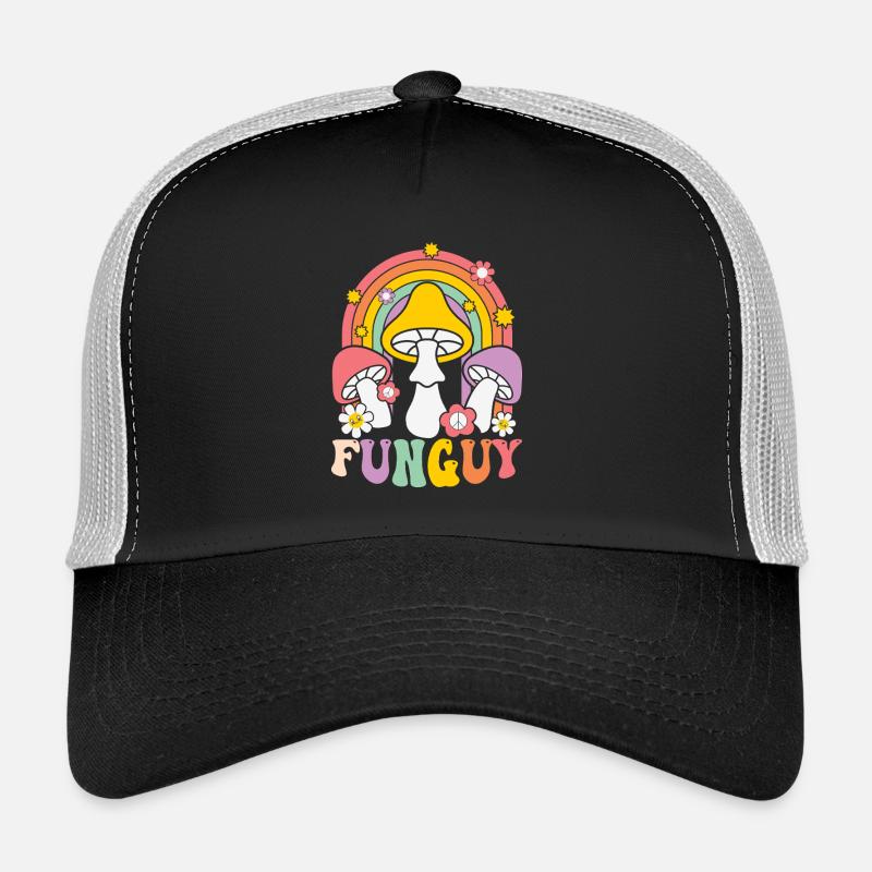 Design de champignon funky avec arc-en-ciel - Casquette trucker  - noir/gris pierre