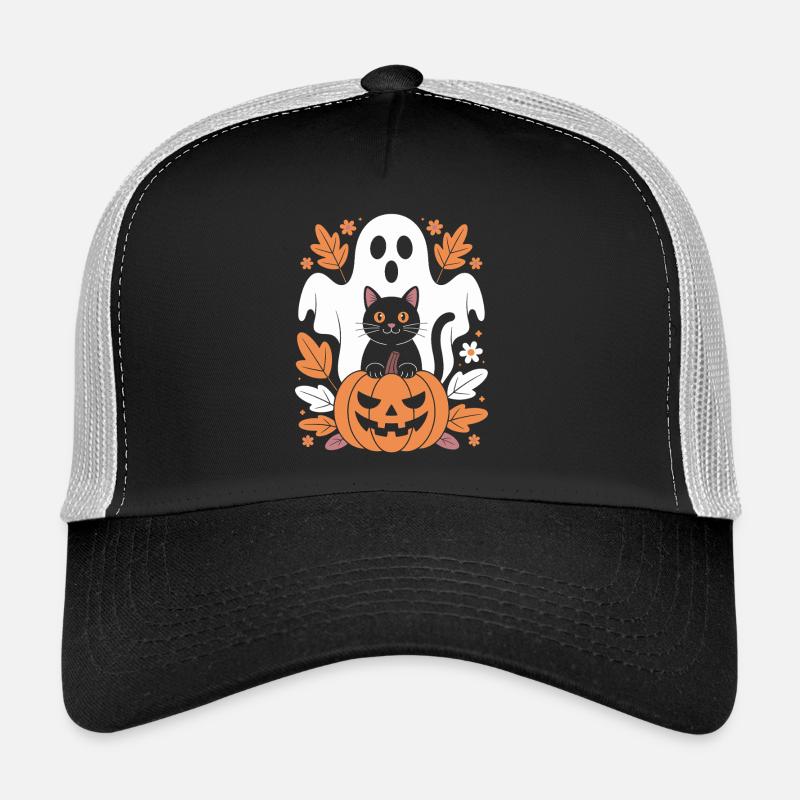 Ghost Pumpkin Cat Cute Halloween Autumn Trucker Cap