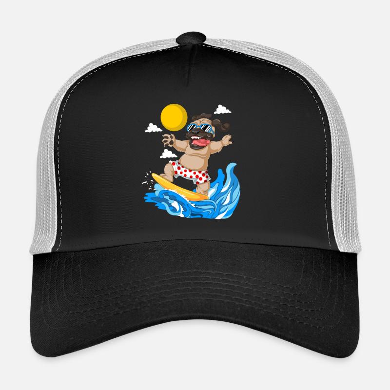 Pug Surfing Summer Beach Tee Trucker Cap