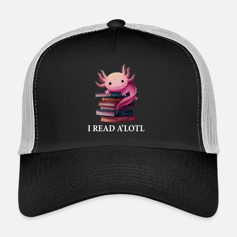 Axolotl Lustig Buch Lesen Bücher - Trucker Cap - Schwarz/Steingrau