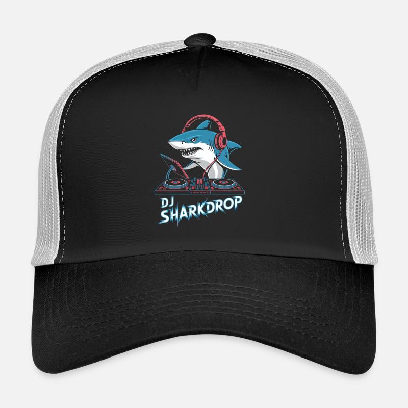 DJ SHARKDROP Hai DJ Mit Kopfhörern Am Mischpult - Trucker Cap - Schwarz/Steingrau