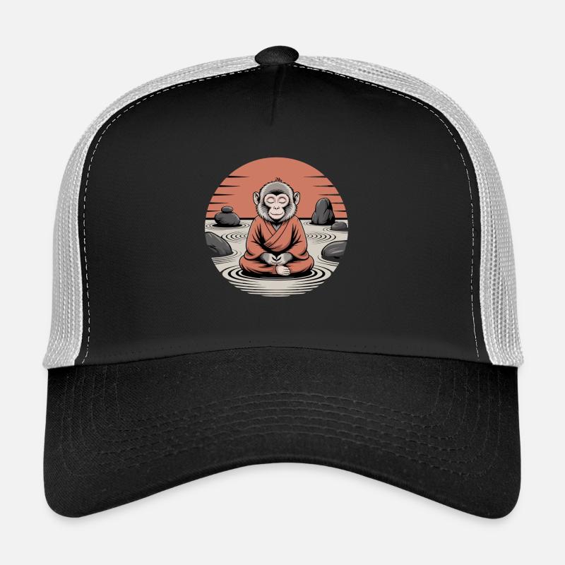 Meditating monkey zen monk in rock garden Trucker Cap
