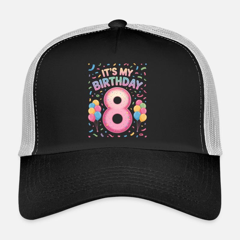 It’s My Birthday Kinder Geburtstag 8 Jahre Mädchen - Trucker Cap - Schwarz/Steingrau